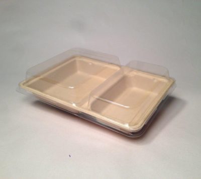Clear Recycled PET Lid for 32oz. TreeSaver 2 Compartment Tray